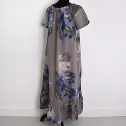 Linneklänning Volang Blommig TAUPE