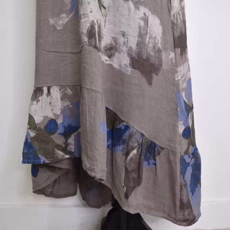 Linneklänning Volang Blommig TAUPE