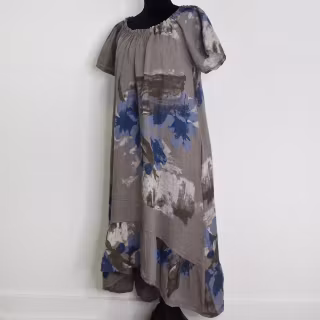 Linneklänning Volang Blommig TAUPE