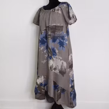 Linneklänning Volang Blommig TAUPE