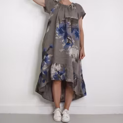 Linneklänning Volang Blommig TAUPE