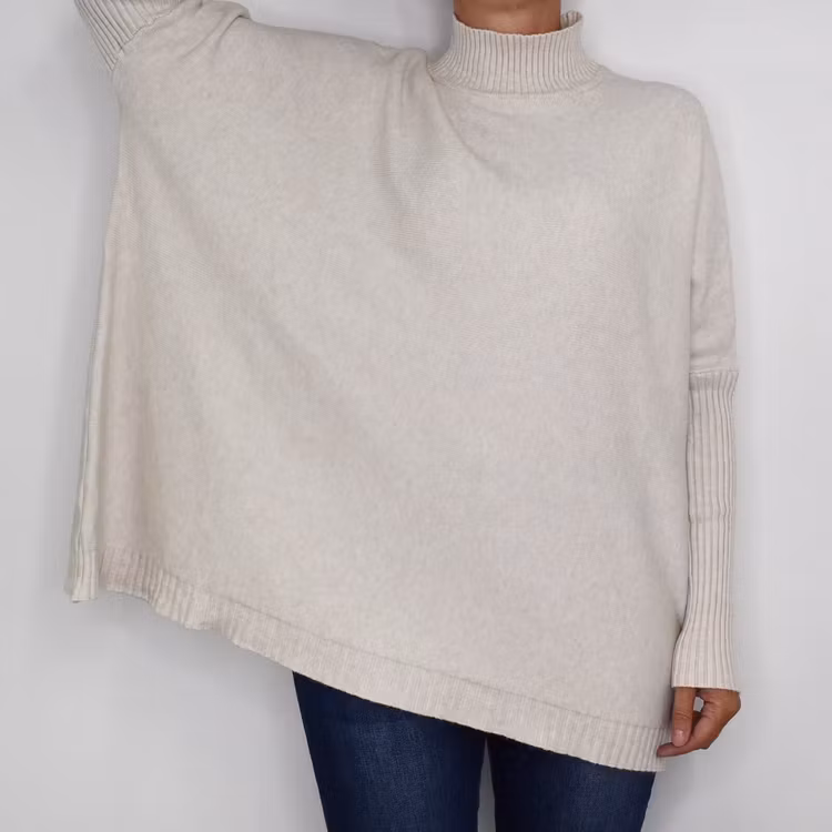 Finstickad Tröja Over Sized BEIGE - Sevenday