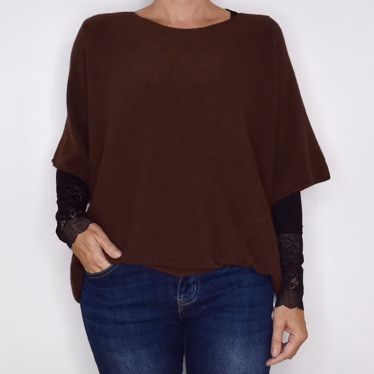 Finstickad Ponchotröja Sia BROWN - Marta du Chateau