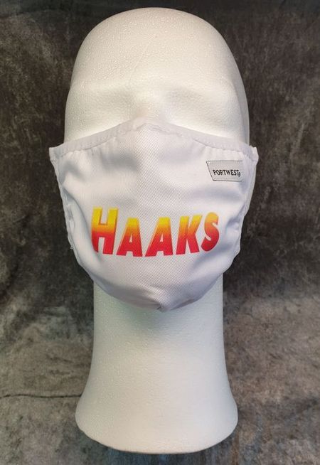 Vitt Tygmunskydd "HAAKS LOGO"