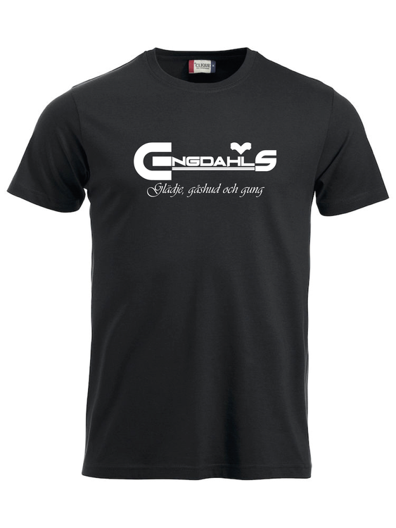 Svart T-shirt "Glädje, gåshud och gung"