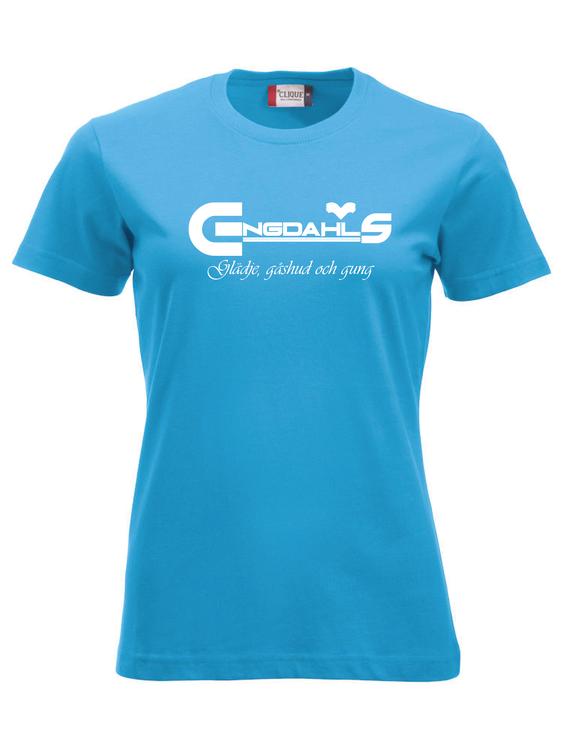 Turkos Dam T-shirt "Glädje, gåshud och gung"