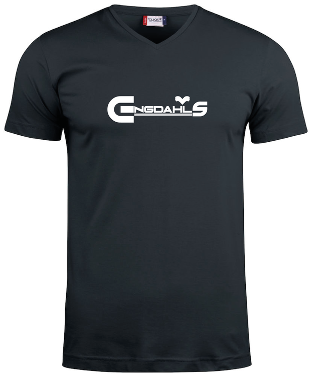 Svart V-hals T-shirt "Engdahls Logo"