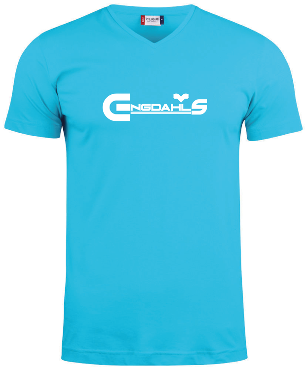 Turkos V-hals T-shirt "Engdahls Logo"