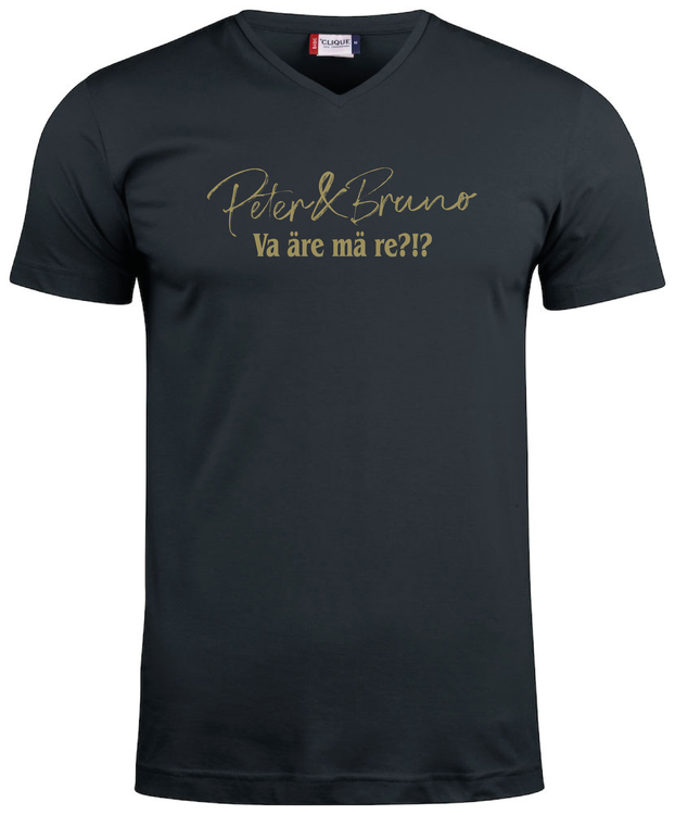 Svart V-hals T-SHIRT "P & B Va äre mä re?!?"