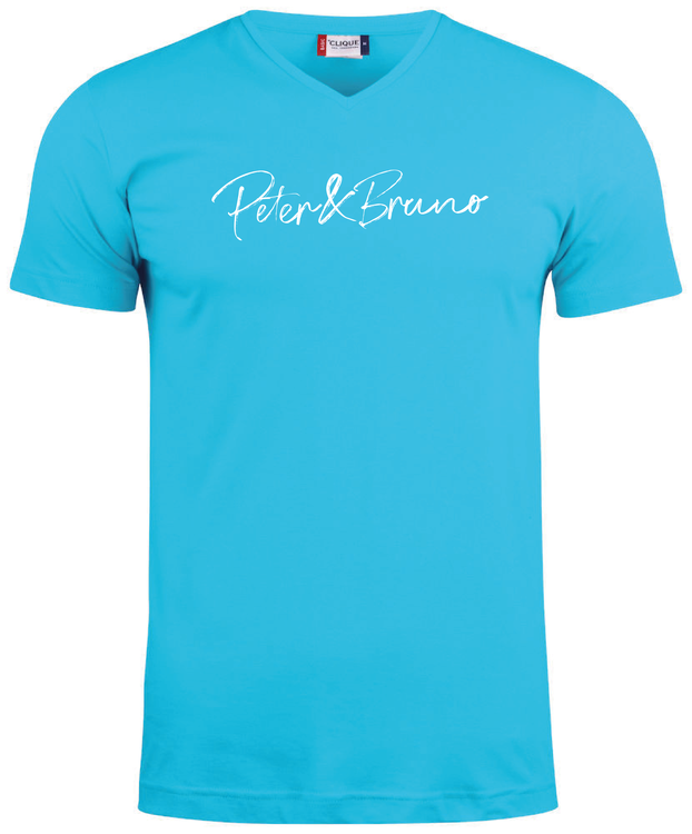 Turkos V-hals T-shirt "Peter & Bruno"