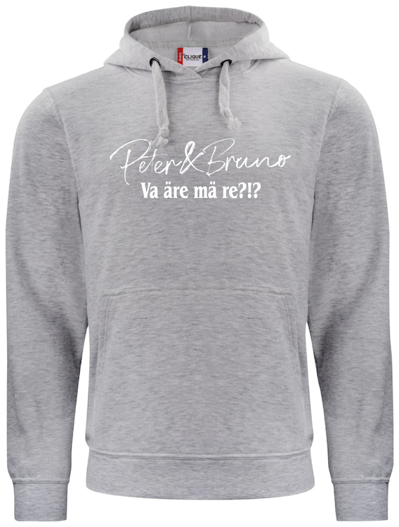 Grå HOODTRÖJA fram "P & B Va äre mä re?!?"