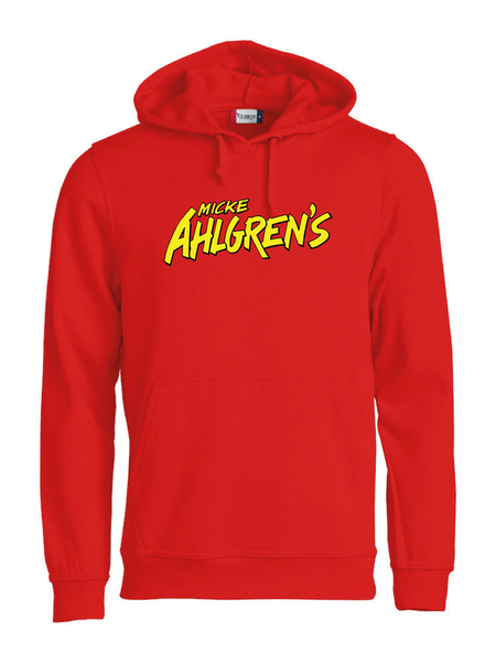 Röd HOODTRÖJA "Micke Ahlgrens" fram