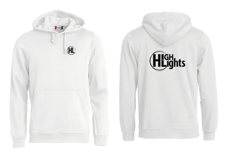 Vit HOODTRÖJA "HIGHLIGHTS" v.bröst & rygg