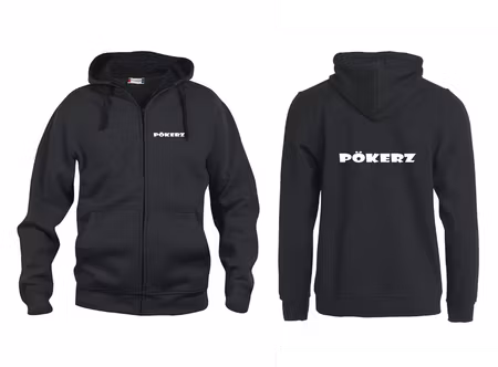 Svart HOODJACKA v.bröst & rygg "PÖKERZ"
