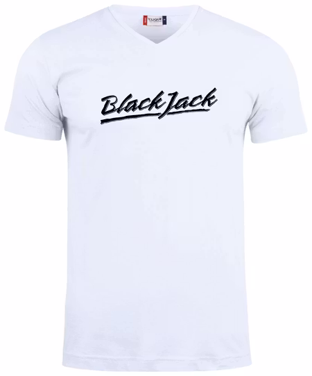 Vit V-hals T-shirt "Black Jack"