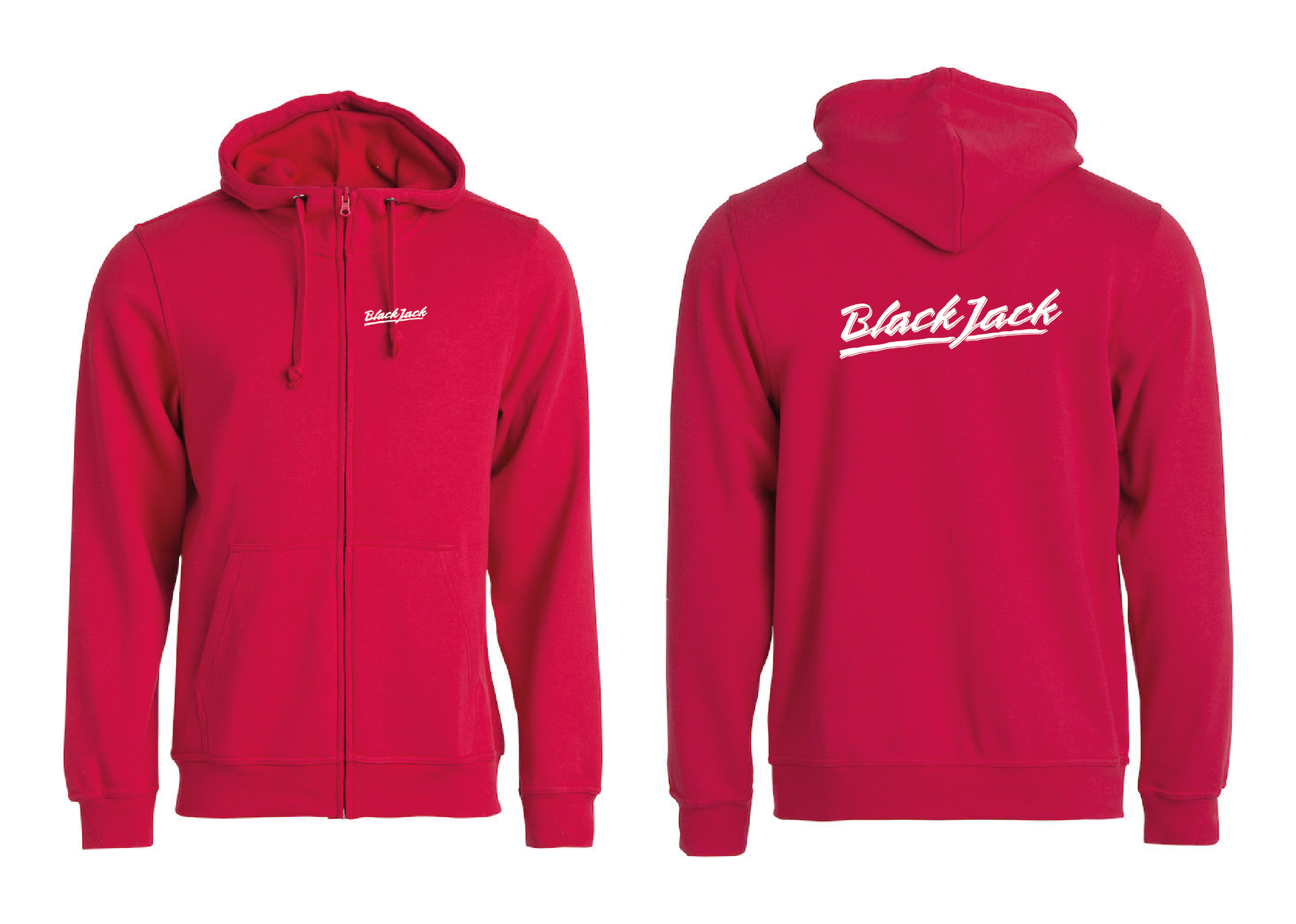 Röd HOODJACKA "Black Jack" v.bröst & rygg