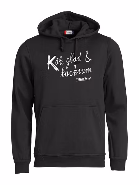 Svart HOODTRÖJA "Black Jack Kåt, glad & tacksam"