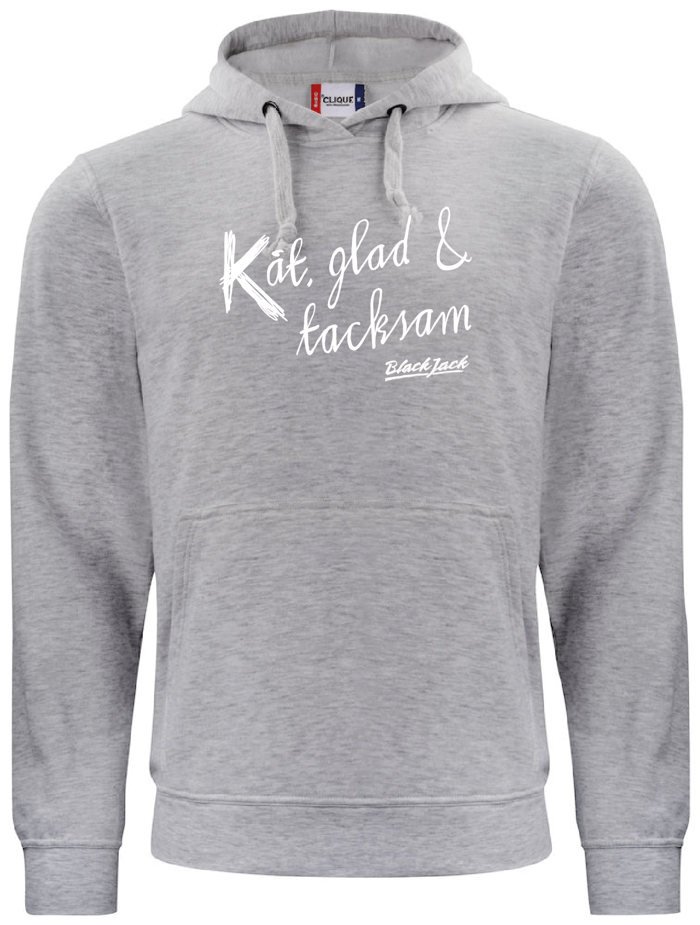 Grå HOODTRÖJA "Black Jack Kåt, glad & tacksam"