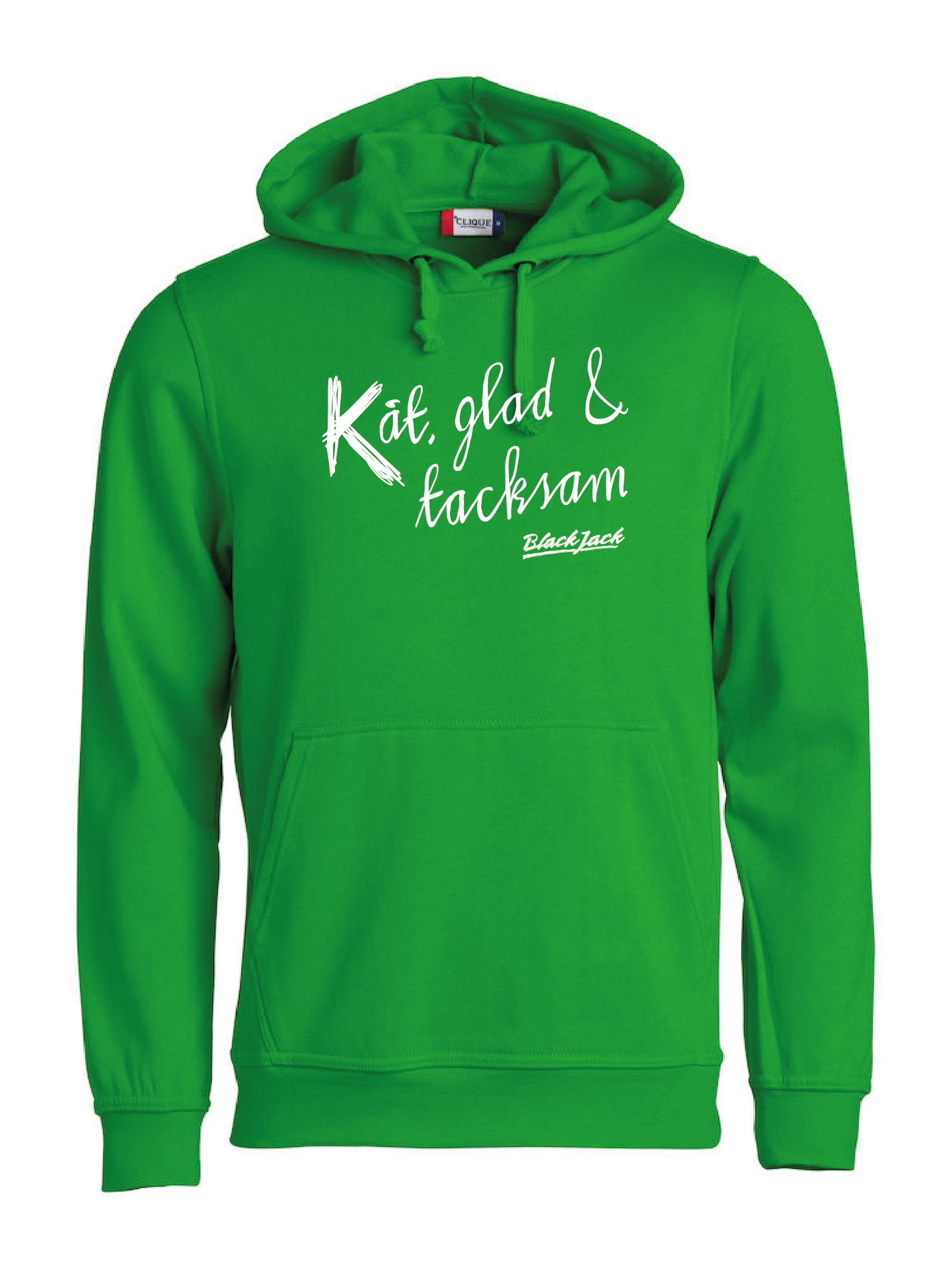 Grön HOODTRÖJA "Black Jack Kåt, glad & tacksam"