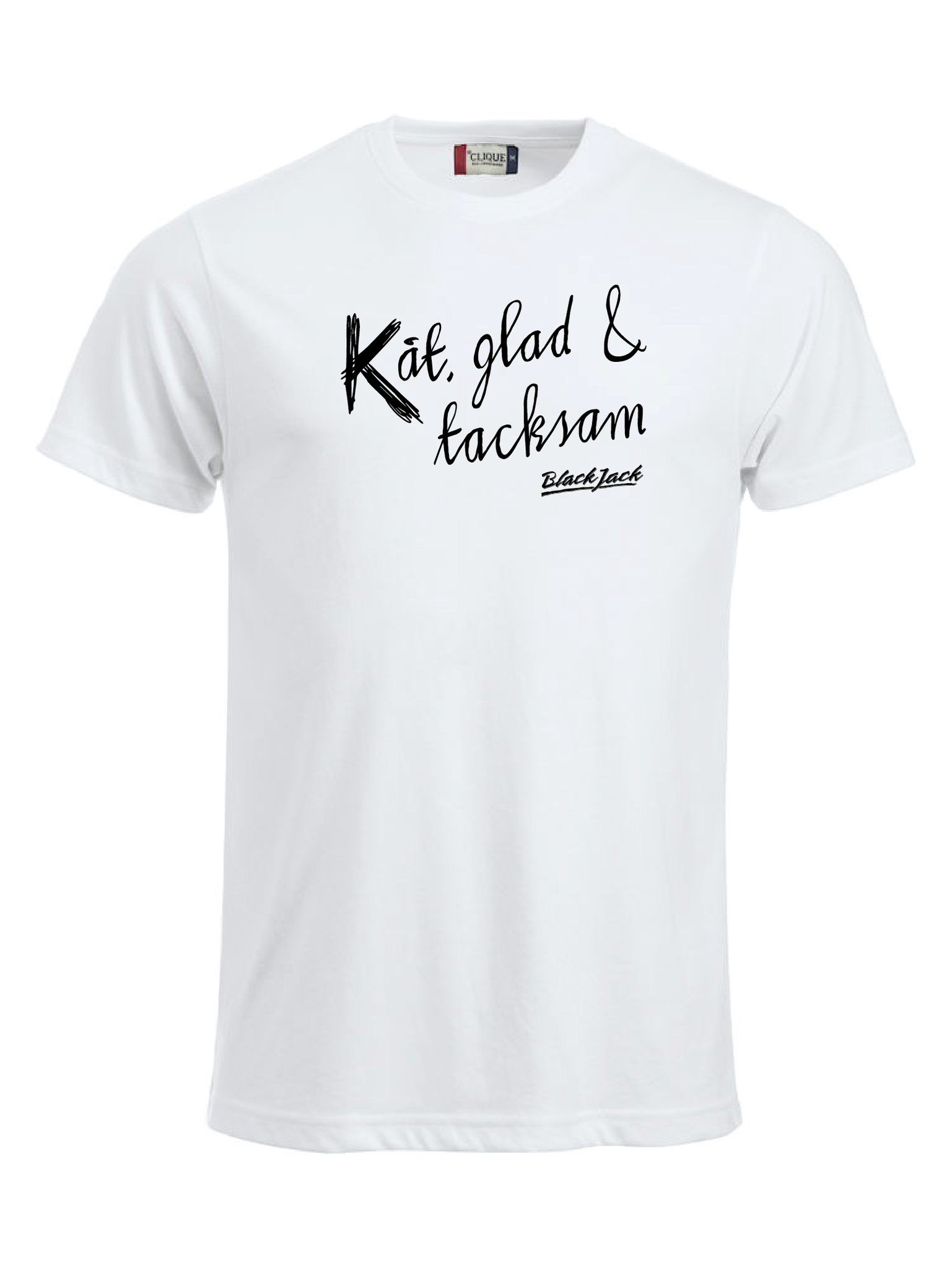 Vit T-shirt "Black Jack Kåt, glad & tacksam"