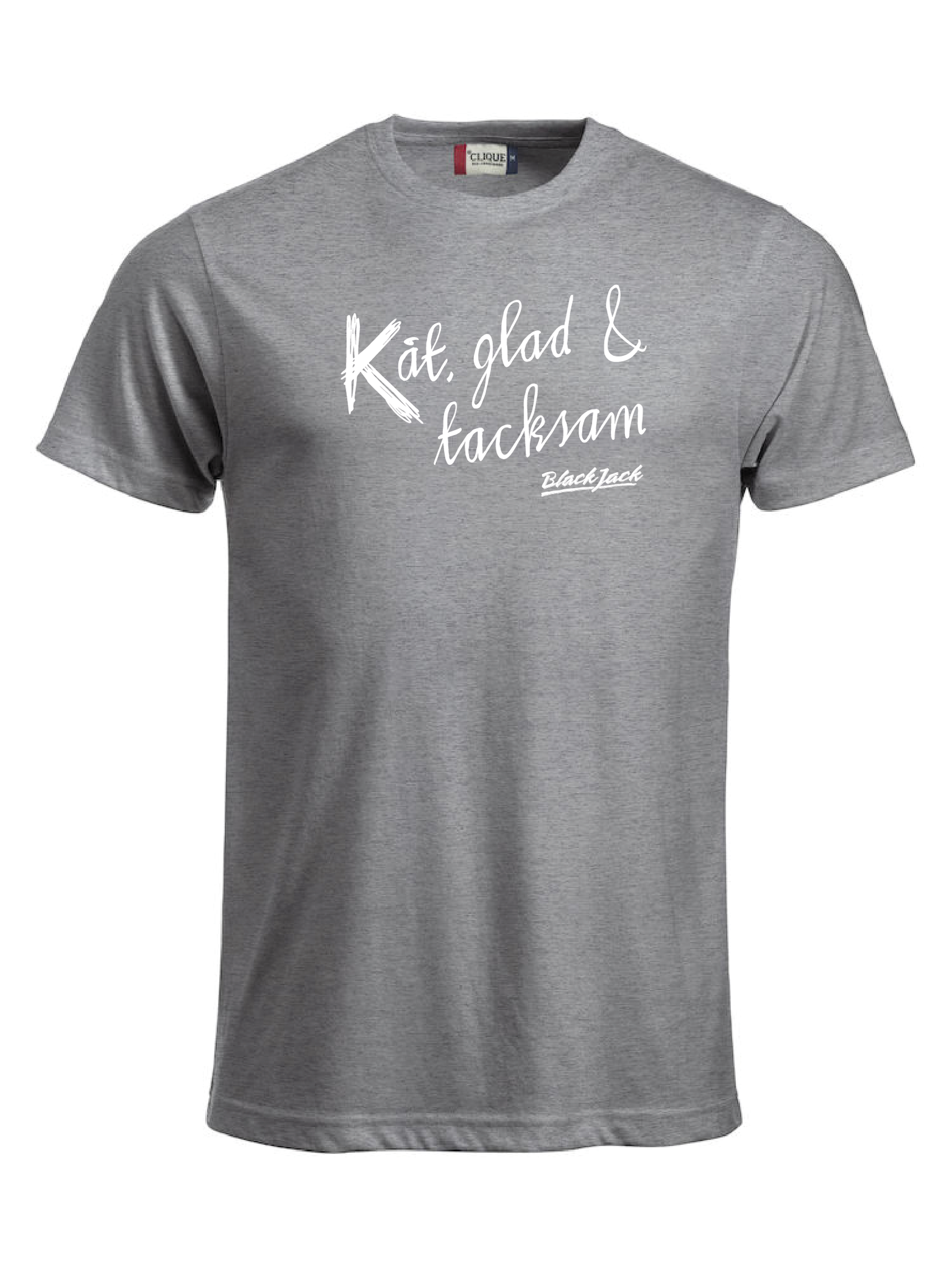Grå T-shirt "Black Jack Kåt, glad & tacksam"