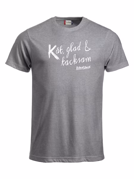 Grå T-shirt "Black Jack Kåt, glad & tacksam"
