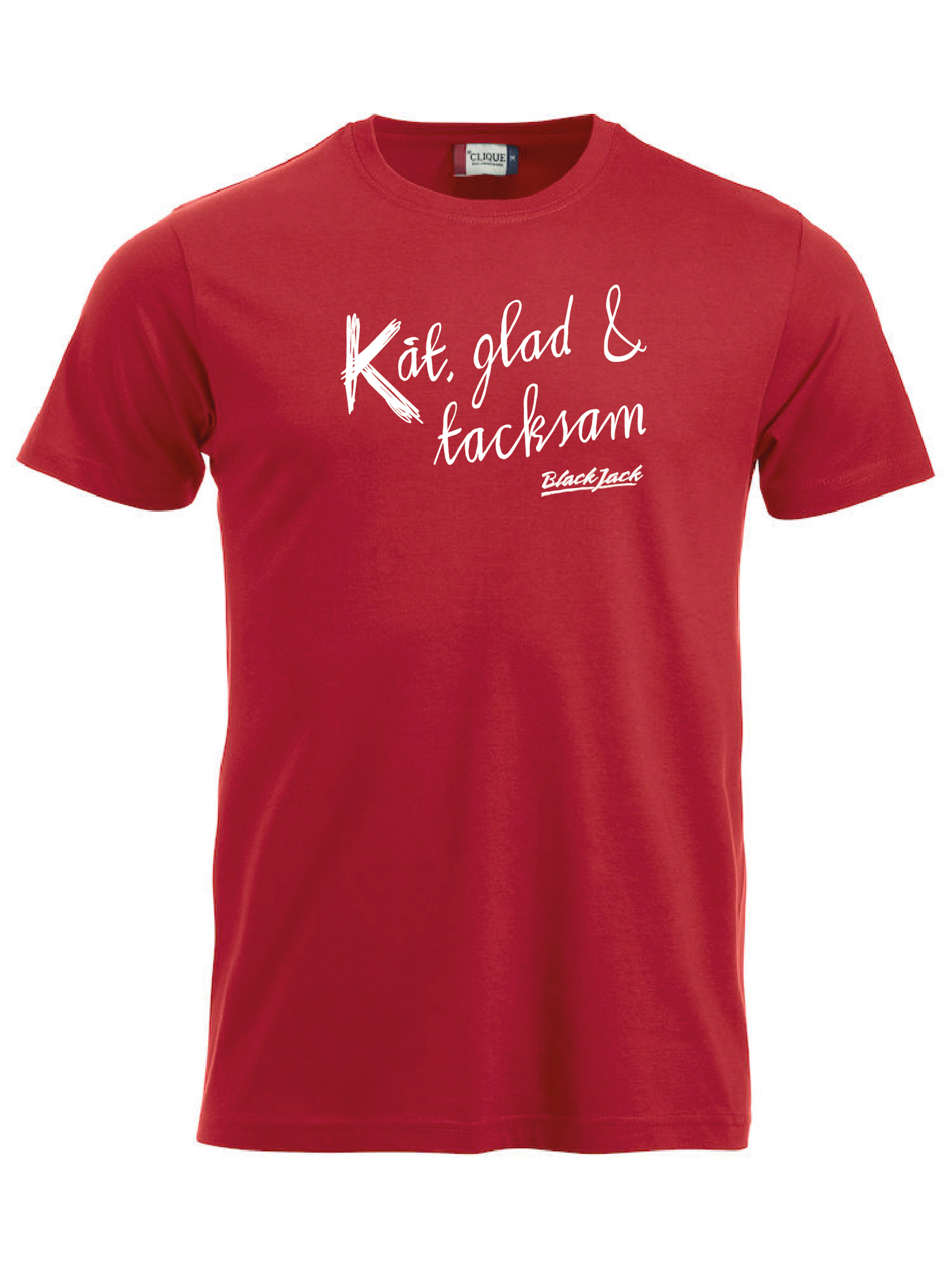 Röd T-shirt "Black Jack Kåt, glad & tacksam"