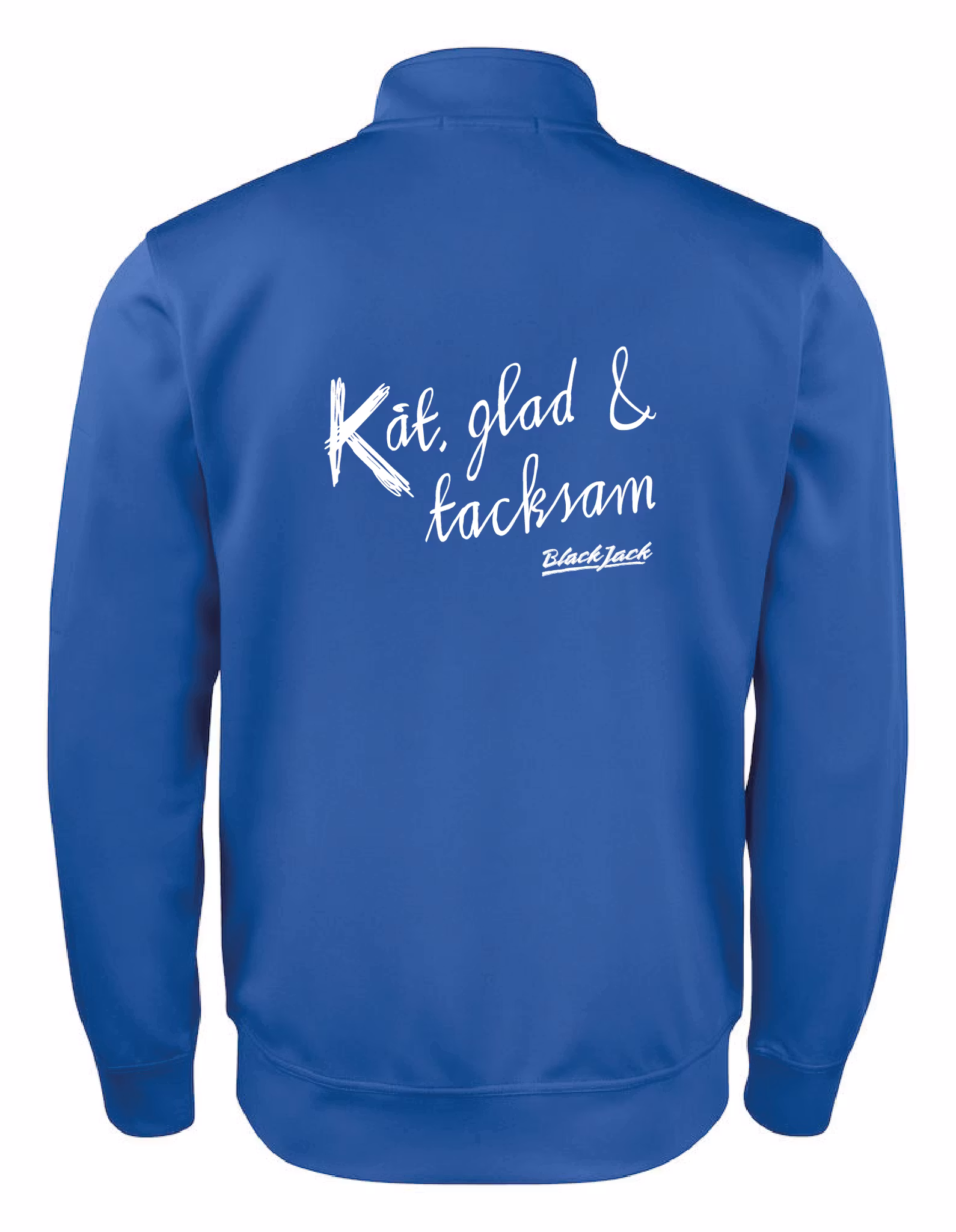 Blå Cardigan Active "Black Jack Kåt, glad & tacksam" rygg