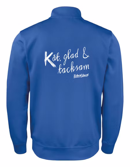 Blå Cardigan Active "Black Jack Kåt, glad & tacksam" rygg