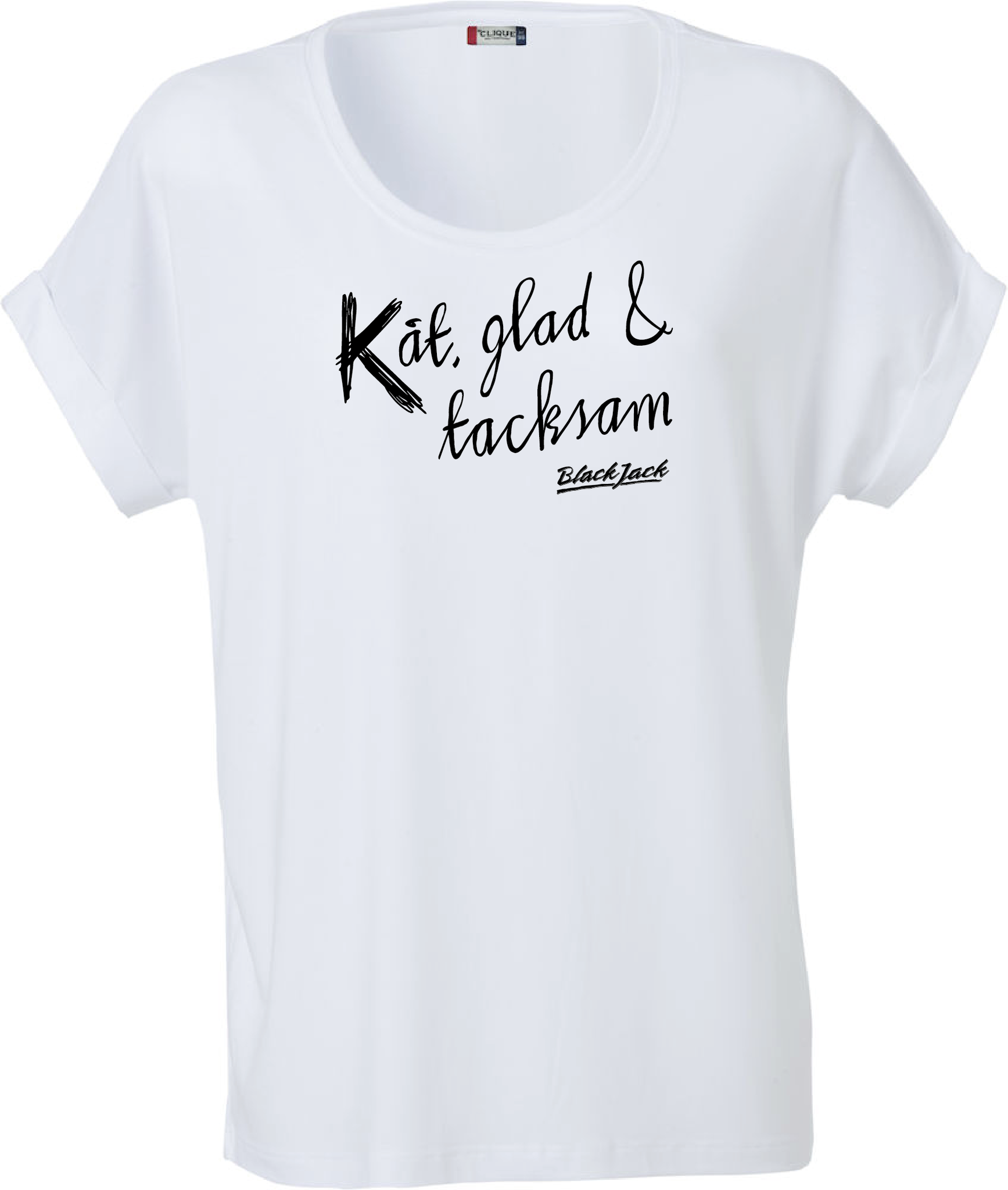Vit Dam T-shirt Katy "Black Jack Kåt, glad & tacksam"