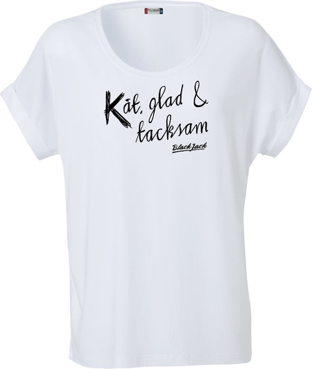 Vit Dam T-shirt Katy "Black Jack Kåt, glad & tacksam"