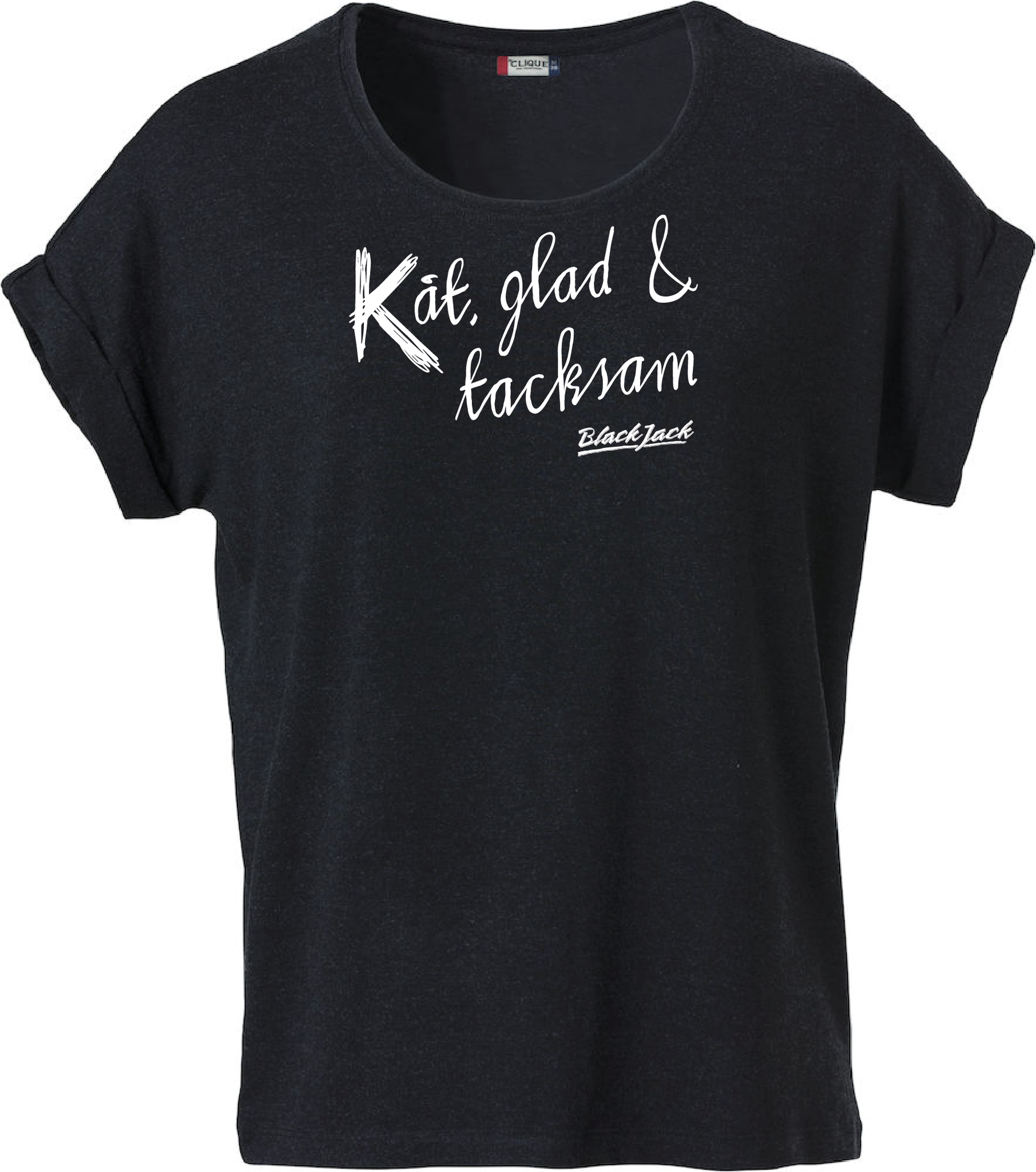 Svart Dam T-shirt Katy "Black Jack Kåt, glad & tacksam"