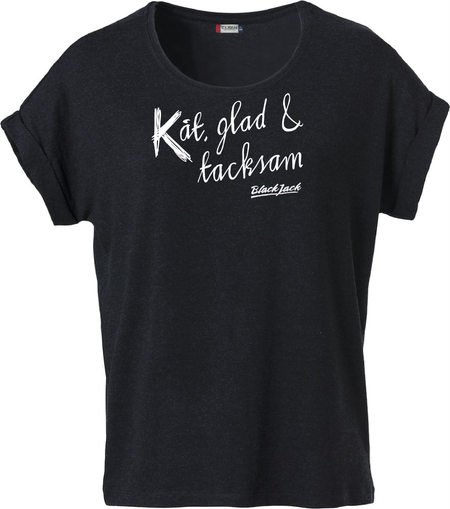 Svart Dam T-shirt Katy "Black Jack Kåt, glad & tacksam"