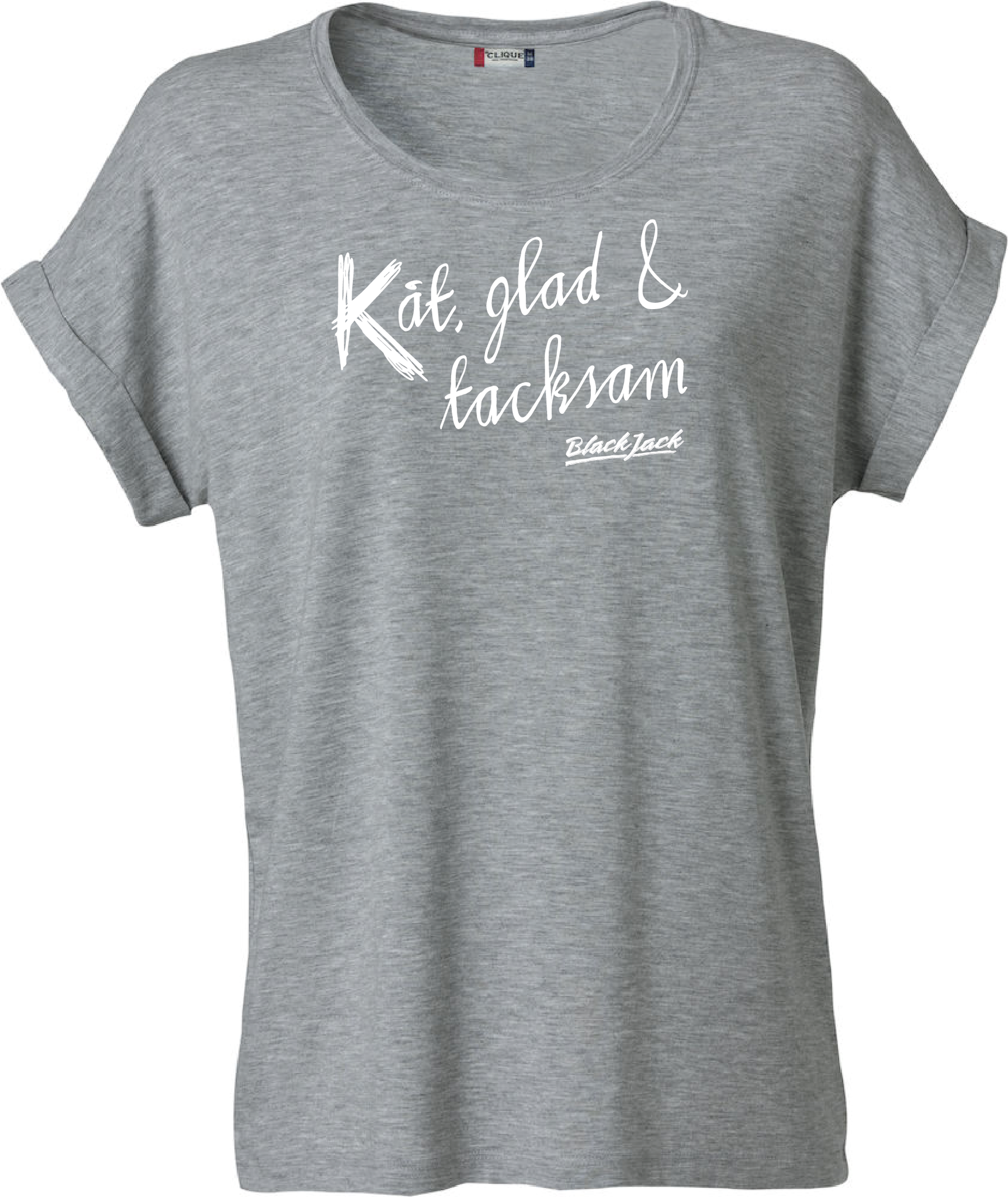 Grå Dam T-shirt Katy "Black Jack Kåt, glad & tacksam"