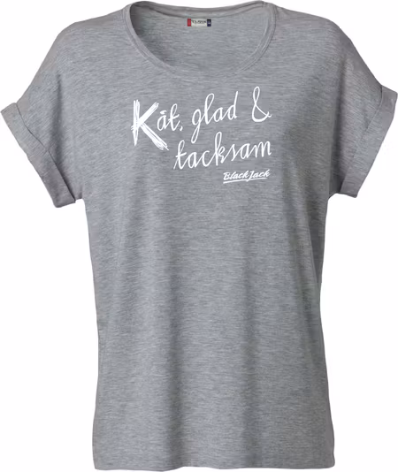 Grå Dam T-shirt Katy "Black Jack Kåt, glad & tacksam"