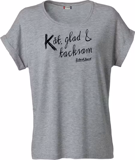 Grå Dam T-shirt Katy "Black Jack Kåt, glad & tacksam"