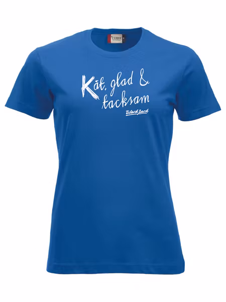 Blå Dam T-shirt "Black Jack Kåt, glad & tacksam"