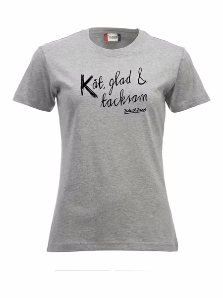 Grå Dam T-shirt "Black Jack Kåt, glad & tacksam"