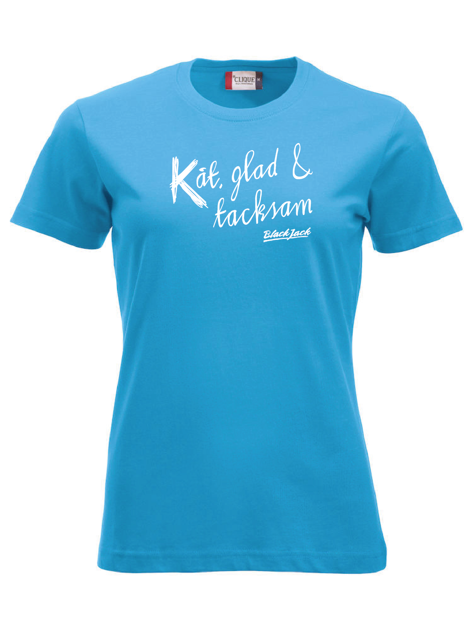 Turkos Dam T-shirt "Black Jack Kåt, glad & tacksam"