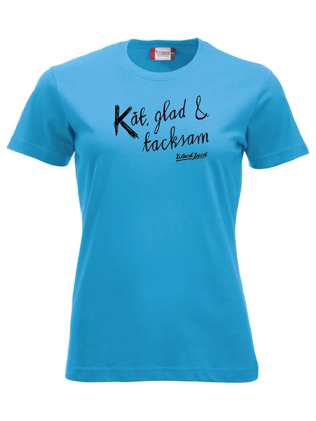 Turkos Dam T-shirt "Black Jack Kåt, glad & tacksam"