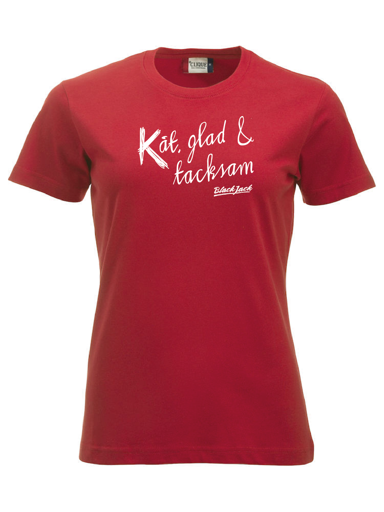 Röd Dam T-shirt "Black Jack Kåt, glad & tacksam"