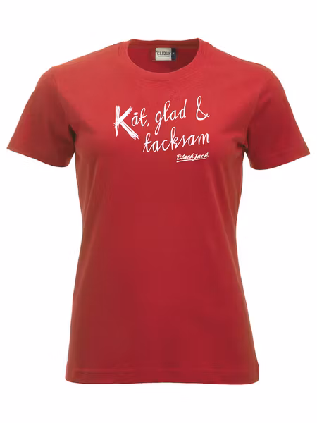 Röd Dam T-shirt "Black Jack Kåt, glad & tacksam"