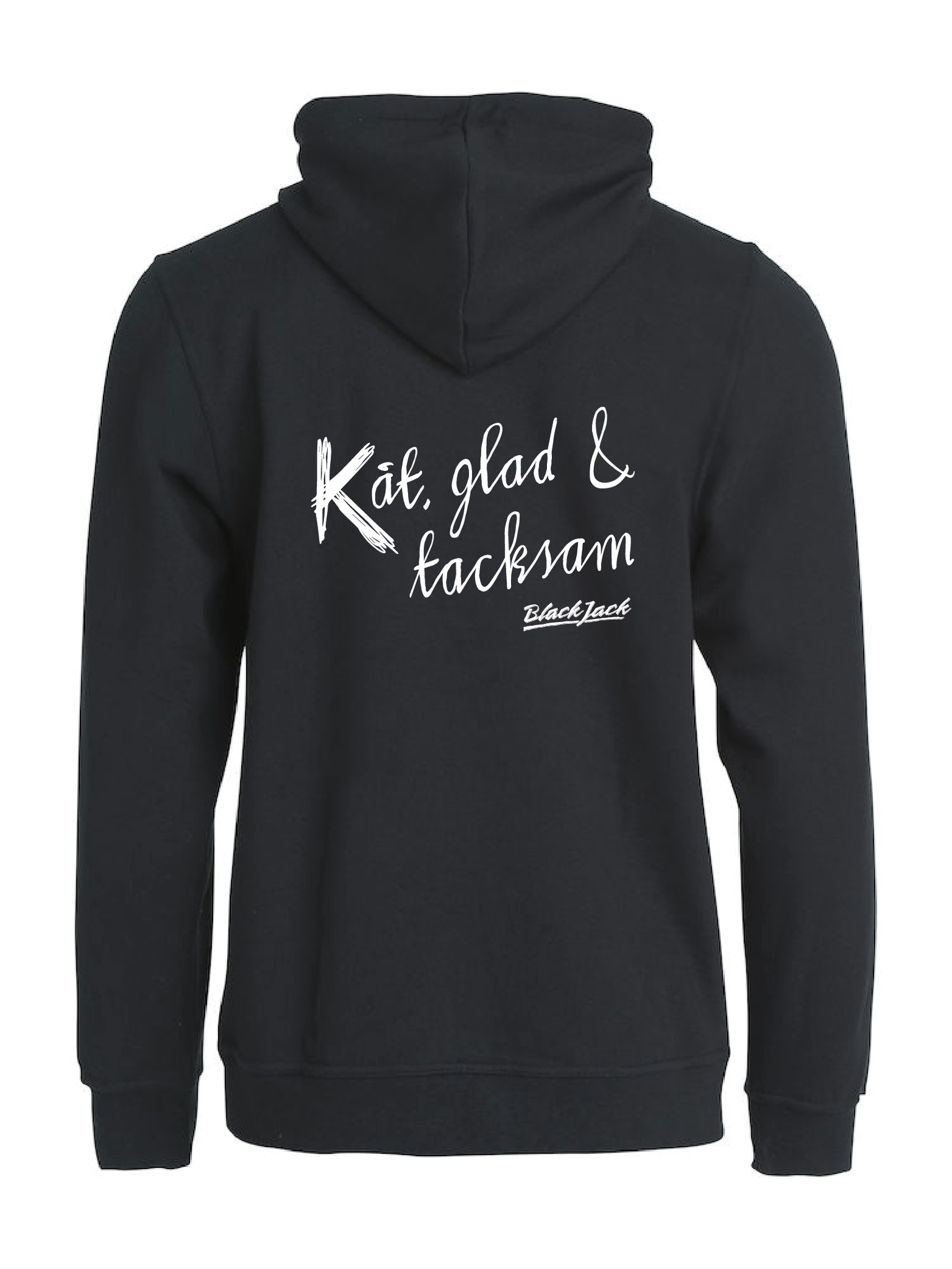 Svart HOODJACKA "Black Jack Kåt, glad & tacksam"