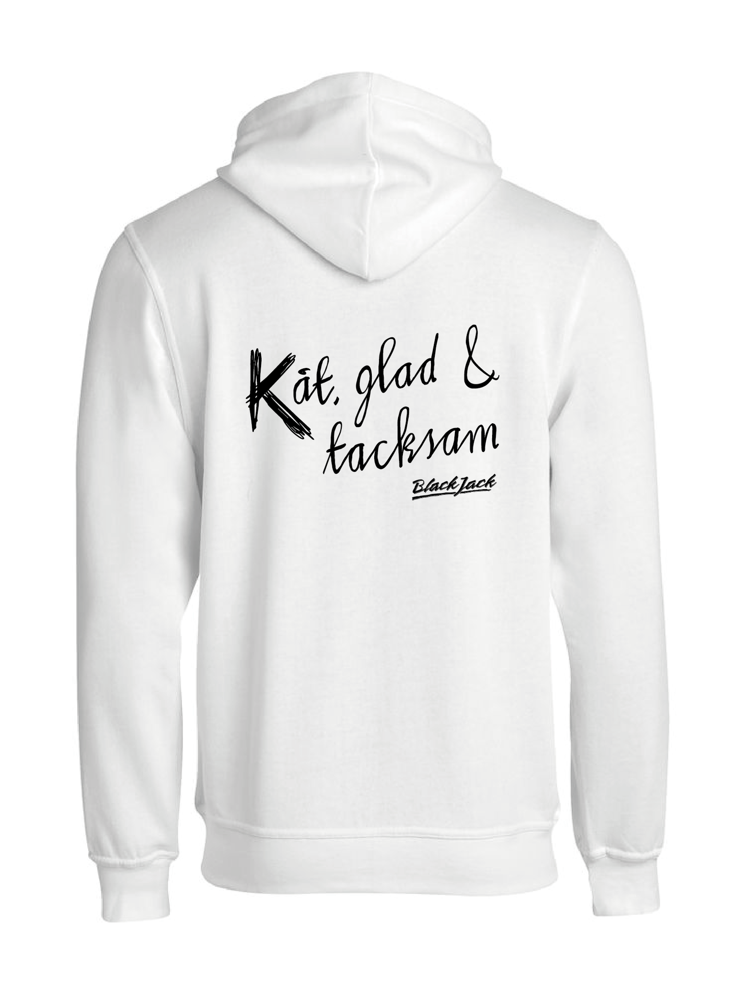 Vit HOODJACKA "Black Jack Kåt, glad & tacksam"