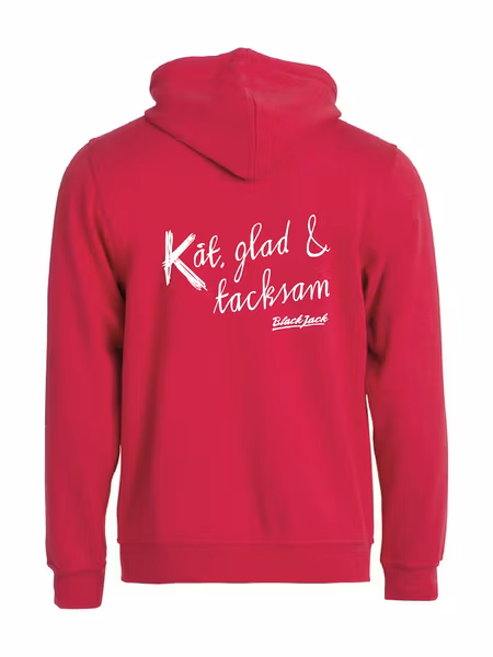 Röd HOODJACKA "Black Jack Kåt, glad & tacksam"