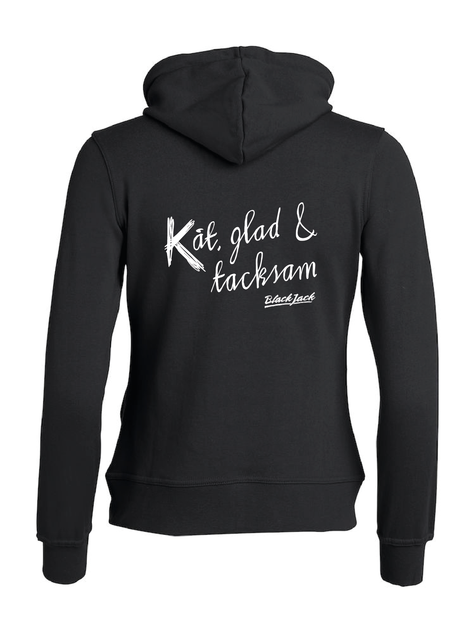 Svart Dam Hoodjacka "Black Jack Kåt, glad & tacksam"