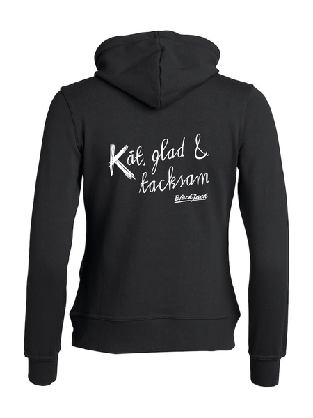 Svart Dam Hoodjacka "Black Jack Kåt, glad & tacksam"