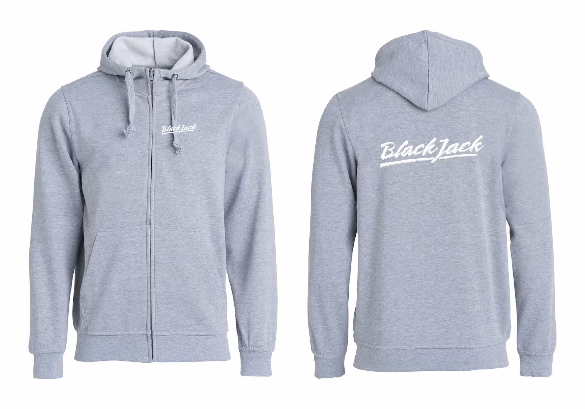 Grå HOODJACKA "Black Jack" v.bröst & rygg vit