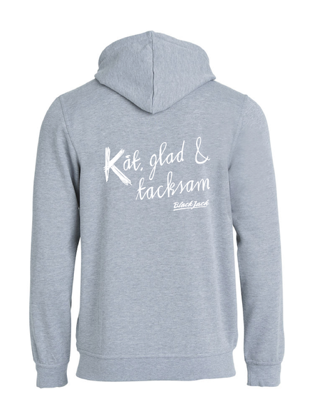 Grå HOODJACKA "Black Jack Kåt, glad & tacksam" vit
