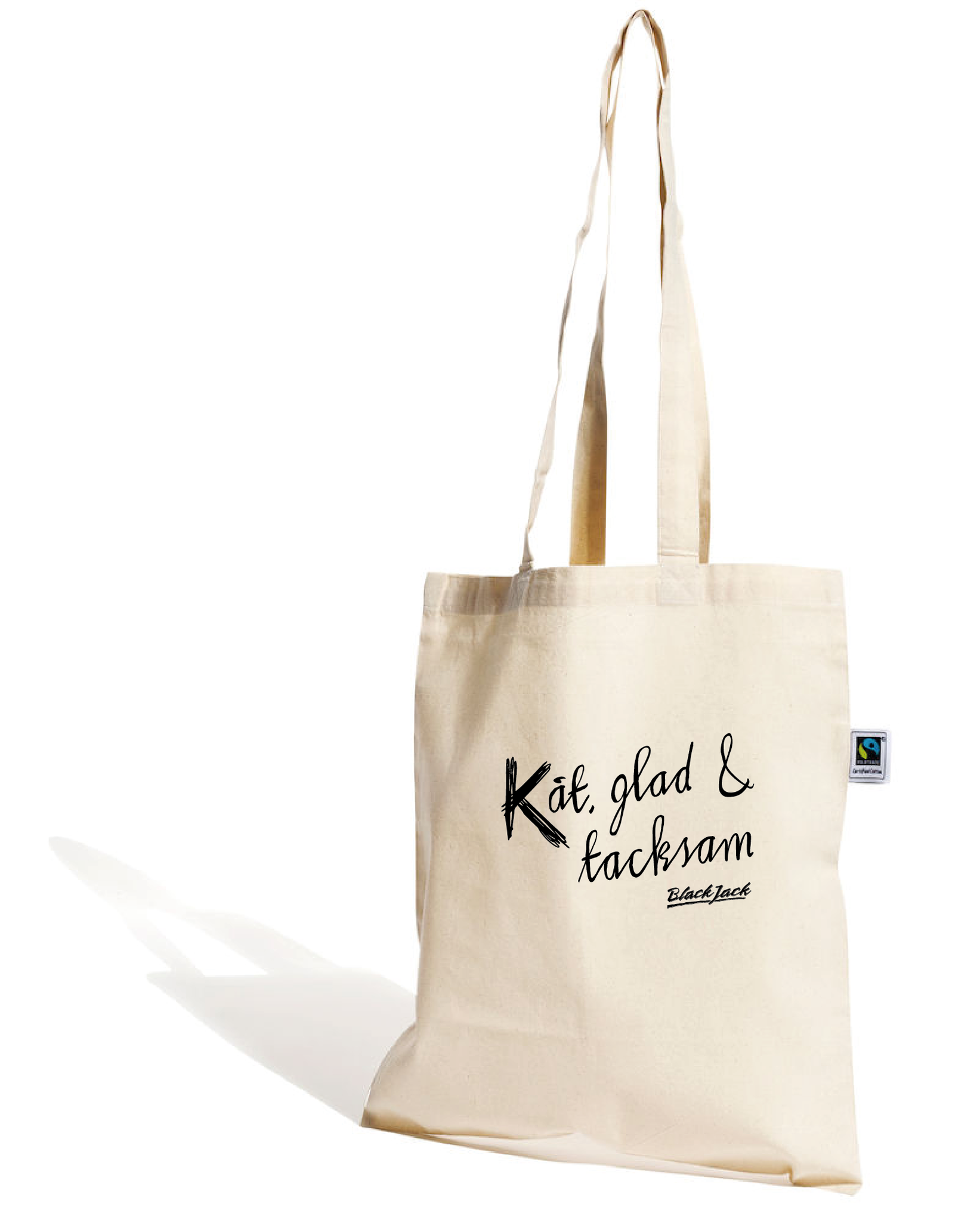 Naturfärgad Bomullskasse Fair Trade "Black Jack Kåt, glad & tacksam"